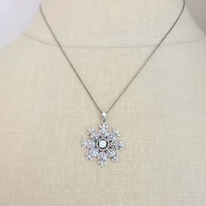 Silver Diamond Snowflake Pendant Necklace